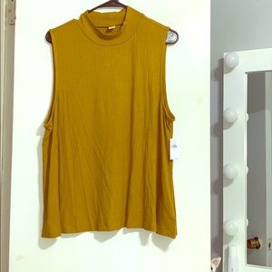 Sleeveless Rib-Knit Mock-Neck Top mustard yellow